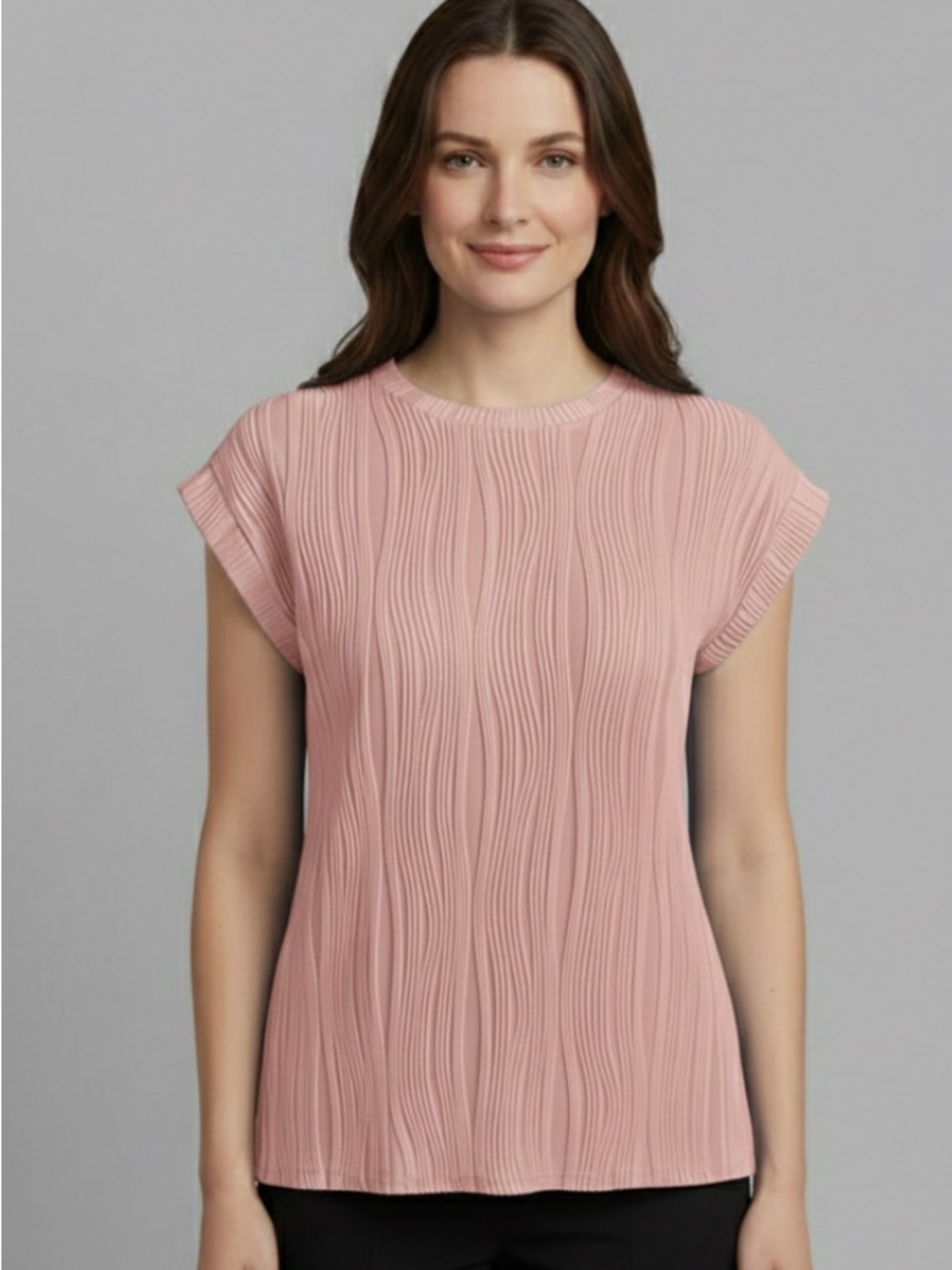Women's Sleeveless Top Size XXL 2X  Pink Textured Wavy Ribbed Stretchy